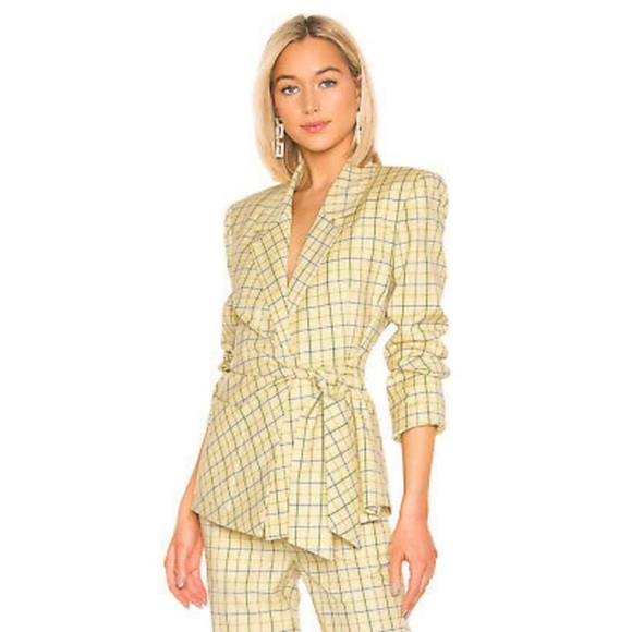 Tibi Jackets & Blazers - Tibi Marvel Plaid Wrap Blazer Jacket in Yellow Multi